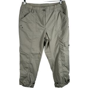 Chico's Women Size 32 Olive‎ Green Comfort Lightweight Roll Tab Cargo Pants
